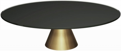 Product photograph of Oscar Black Glass Round Coffee Table With Brass Cone Base - 110cm from Choice Furniture Superstore