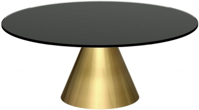 Oscar Black Glass Round Coffee Table With Brass Cone Base 80cm