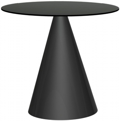 Product photograph of Gillmore Space Oscar Black Glass 80cm Round Small Dining Table With Black Conical Base - 2 Seater from Choice Furniture Superstore