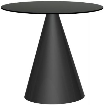 Gillmore Space Oscar Black Glass 80cm Round Small Dining Table with Black Conical Base - 2 Seater