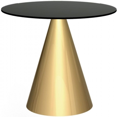 Gillmore Space Oscar Black Glass 80cm Small Round Dining Table With Brass Conical Base 2 Seater