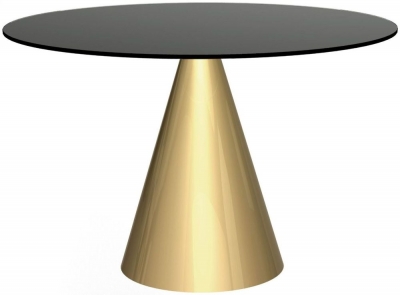 Product photograph of Gillmore Space Oscar Black Glass Large Round Side Table With Brass Conical Base - 2 Seater from Choice Furniture Superstore