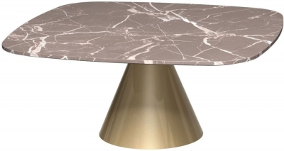 Oscar Brown Marble Square Coffee Table With Brass Cone Base 80cm