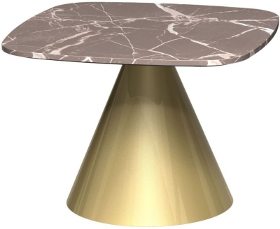 Product photograph of Gillmore Space Oscar Brown Marble Small Square Side Table With Brass Conical Base from Choice Furniture Superstore