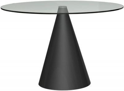 Gillmore Space Oscar Clear Glass 110cm Large Round Dining Table With Black Conical Base 2 Seater