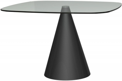 Gillmore Space Oscar Clear Glass 110cm Large Square Dining Table With Black Conical Base 4 Seater