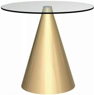 Gillmore Space Oscar Clear Glass Dining Table With Brass Conical Base Round Small 2 Seater