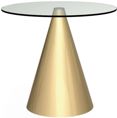 Gillmore Space Oscar Clear Glass Dining Table with Brass Conical Base - Round Small - 2 Seater