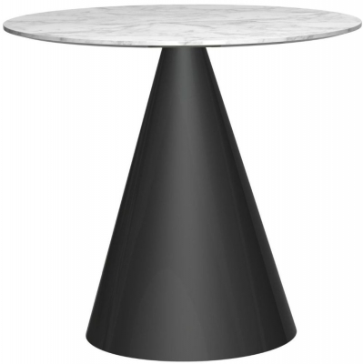 Gillmore Space Oscar White Marble 80cm Small Round Dining Table With Black Conical Base 2 Seater