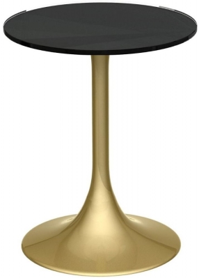 Product photograph of Gillmore Space Swan Black Glass Top Round Side Table With Brass Base from Choice Furniture Superstore