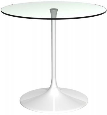 Gillmore Space Swan Clear Glass Top 80cm Round Small Dining Table with White Gloss Base