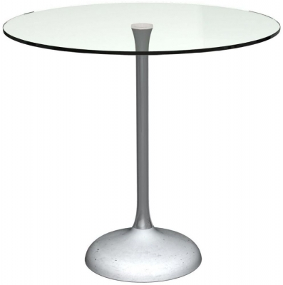 Product photograph of Gillmore Space Swan Clear Glass Top And Dark Chrome Column 80cm Round Dining Table With Concrete Base from Choice Furniture Superstore