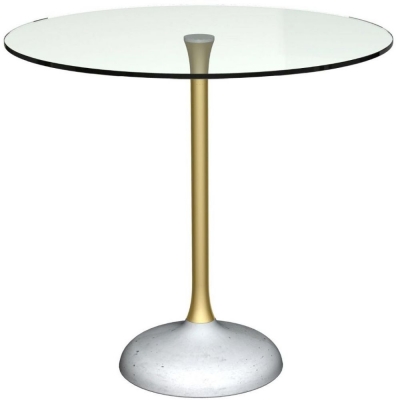 Product photograph of Swan Clear Glass And Brass Column 2 Seater Round Dining Table With Concrete Base from Choice Furniture Superstore