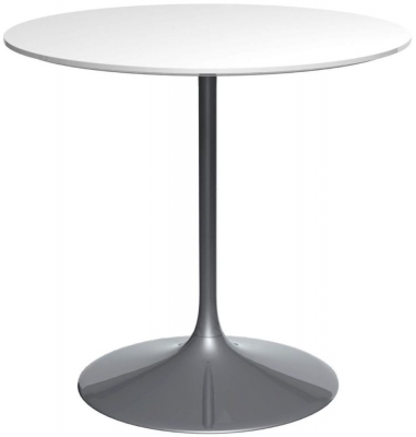 Product photograph of Gillmore Space Swan White Gloss Top 80cm Round Small Dining Table With Dark Chrome Base from Choice Furniture Superstore