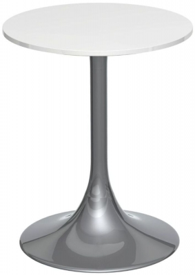 Product photograph of Gillmore Space Swan White Gloss Top Round Side Table With Dark Chrome Base from Choice Furniture Superstore