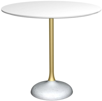 Product photograph of Gillmore Space Swan White Gloss Top And Brass Column 80cm Round Dining Table With Concrete Base from Choice Furniture Superstore