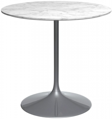 Product photograph of Gillmore Space Swan White Marble Top 80cm Round Small Dining Table With Dark Chrome Base from Choice Furniture Superstore