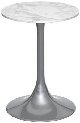 Product photograph of Gillmore Space Swan White Marble Top Round Side Table With Dark Chrome Base from Choice Furniture Superstore