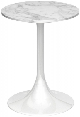 Product photograph of Gillmore Space Swan White Marble Top Round Side Table With White Gloss Base from Choice Furniture Superstore