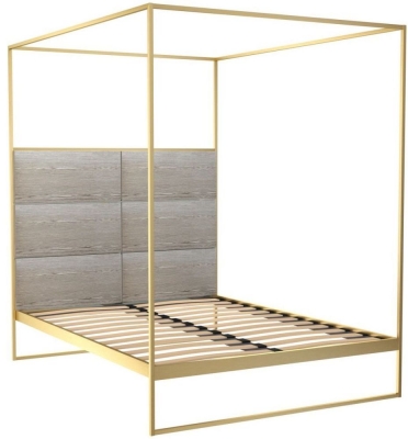 Product photograph of Federico 4 Poster Brass Metal 4 Poster Bed Frame With Weathered Oak Headboard - Sizes Available from Choice Furniture Superstore