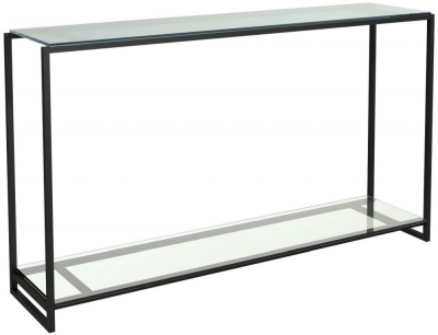 Product photograph of Gillmore Space Federico Clear Glass Narrow Console Table With Black Metal Frame from Choice Furniture Superstore