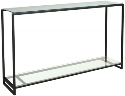 Gillmore Space Federico Clear Glass Narrow Console Table with Black Metal Frame