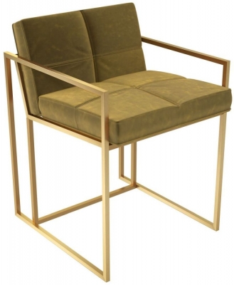 Product photograph of Federico Mustard Velvet Chair With Brass Frame from Choice Furniture Superstore