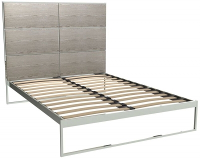Product photograph of Gillmore Space Federico Polished Chrome Bed Frame With Weathered Oak Headboard from Choice Furniture Superstore