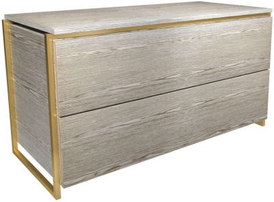 Product photograph of Federico Weathered Oak 2 Drawer Chest With Brass Frame from Choice Furniture Superstore