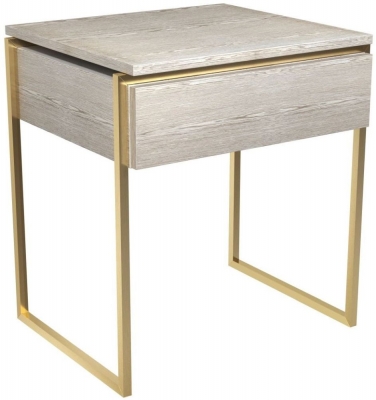 Product photograph of Gillmore Space Federico Weathered Oak 1 Drawer Side Table With Brass Brushed Frame from Choice Furniture Superstore