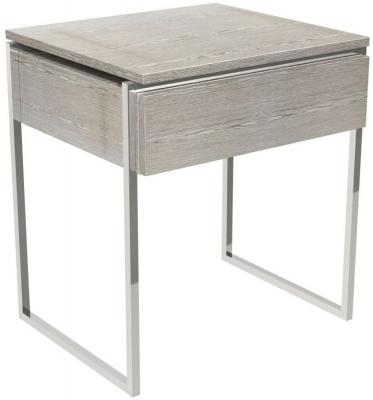 Product photograph of Gillmore Space Federico Weathered Oak 1 Drawer Side Table With Polished Chrome Frame from Choice Furniture Superstore