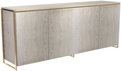 Product photograph of Federico Weathered Oak 4 Door Wide Sideboard With Brass Frame from Choice Furniture Superstore