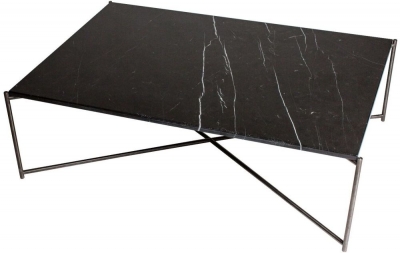 Gillmore Space Iris Black Marble Top Rectangular Coffee Table with Gun Metal Frame