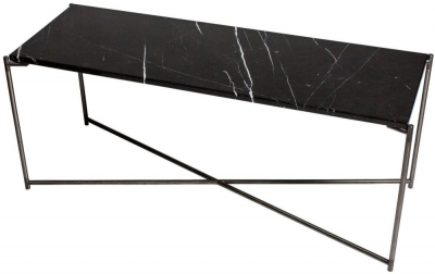 Product photograph of Gillmore Space Iris Black Marble Top Large Low Console Table With Gun Metal Frame from Choice Furniture Superstore