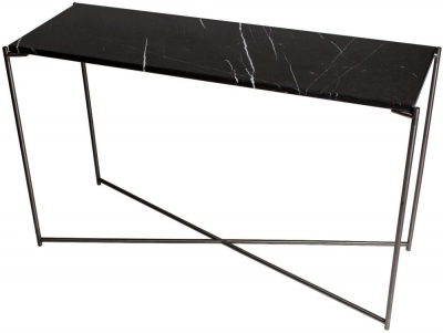 Product photograph of Iris Black Marble Large Console Table With Gun Metal Frame from Choice Furniture Superstore