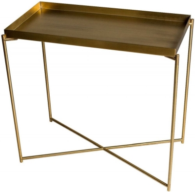 Product photograph of Gillmore Space Iris Brass Tray Top With Brass Frame Small Console Table from Choice Furniture Superstore