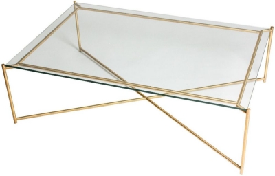 Product photograph of Gillmore Space Iris Clear Glass Top Rectangular Coffee Table With Brass Frame from Choice Furniture Superstore