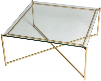 Gillmore Space Iris Clear Glass Top Square Coffee Table with Brass Frame