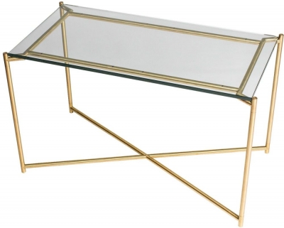 Product photograph of Gillmore Space Iris Clear Glass Top Rectangular Side Table With Brass Frame from Choice Furniture Superstore