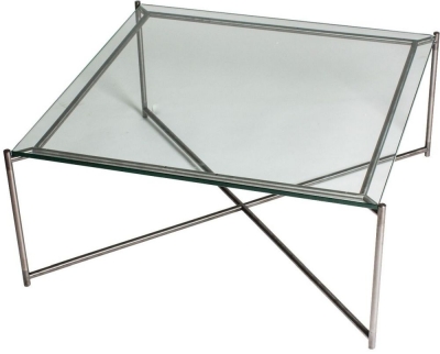 Product photograph of Gillmore Space Iris Clear Glass Top Square Coffee Table With Gun Metal Frame from Choice Furniture Superstore