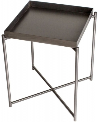 Product photograph of Gillmore Space Iris Gun Metal Tray Top And Frame Square Side Table from Choice Furniture Superstore