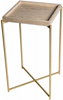 Product photograph of Iris Weathered Oak Tray Square Plant Stand With Brass Frame from Choice Furniture Superstore