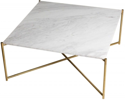 Gillmore Space Iris White Marble Top Square Coffee Table with Brass Frame