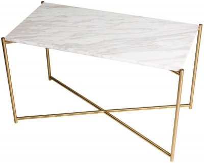 Product photograph of Gillmore Space Iris White Marble Top Rectangular Side Table With Brass Frame from Choice Furniture Superstore