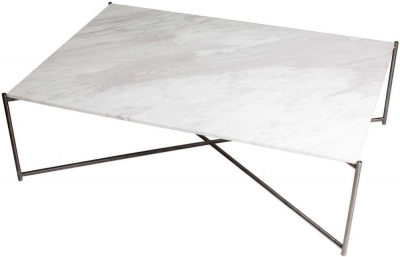 Product photograph of Gillmore Space Iris White Marble Top Rectangular Coffee Table With Gun Metal Frame from Choice Furniture Superstore