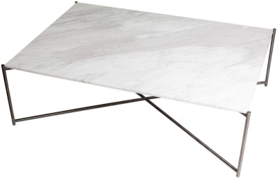 Gillmore Space Iris White Marble Top Rectangular Coffee Table with Gun Metal Frame