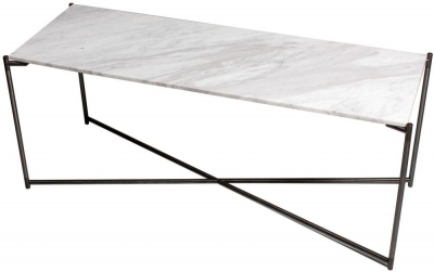 Product photograph of Iris White Marble Low Console Table With Gun Metal Frame from Choice Furniture Superstore