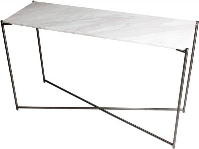 Product photograph of Iris White Marble Large Console Table With Gun Metal Frame from Choice Furniture Superstore