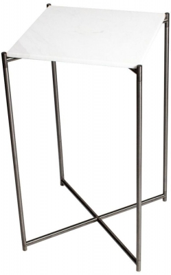 Product photograph of Gillmore Space Iris White Marble Top Square Plant Stand With Gun Metal Frame from Choice Furniture Superstore