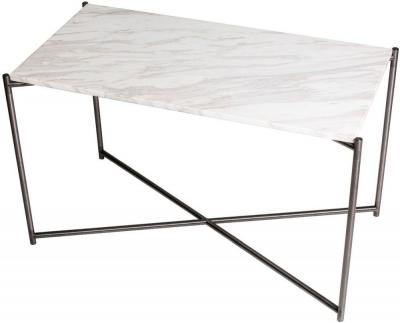 Product photograph of Gillmore Space Iris White Marble Top Rectangular Side Table With Gun Metal Frame from Choice Furniture Superstore